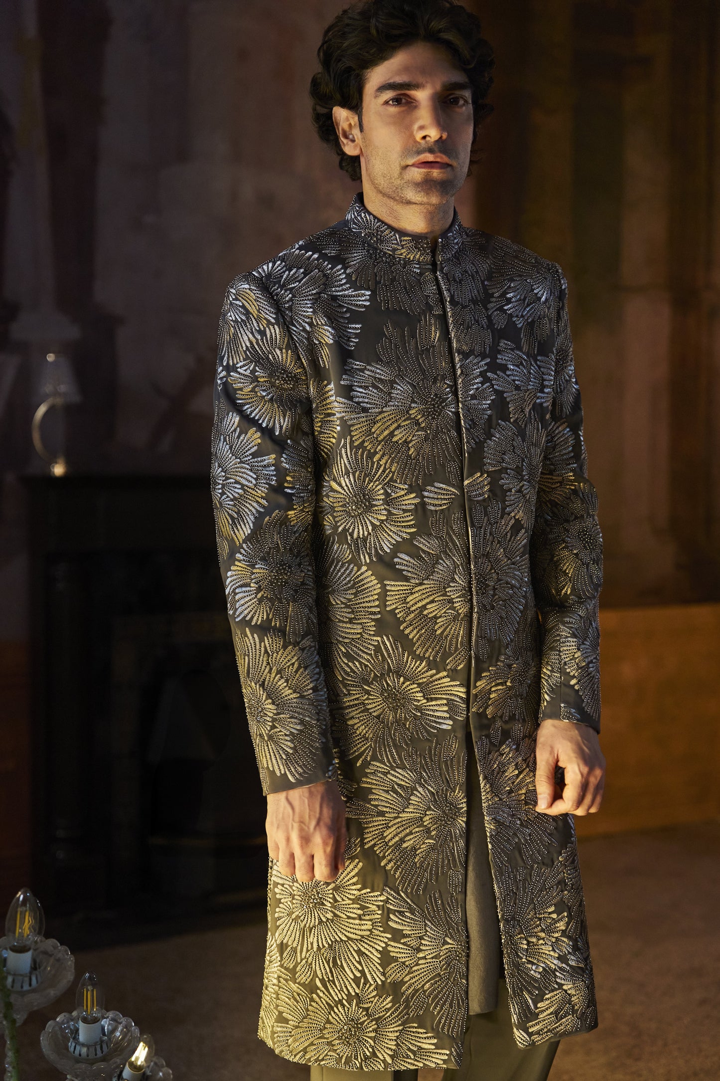 Charcoal Silver Sherwani Set