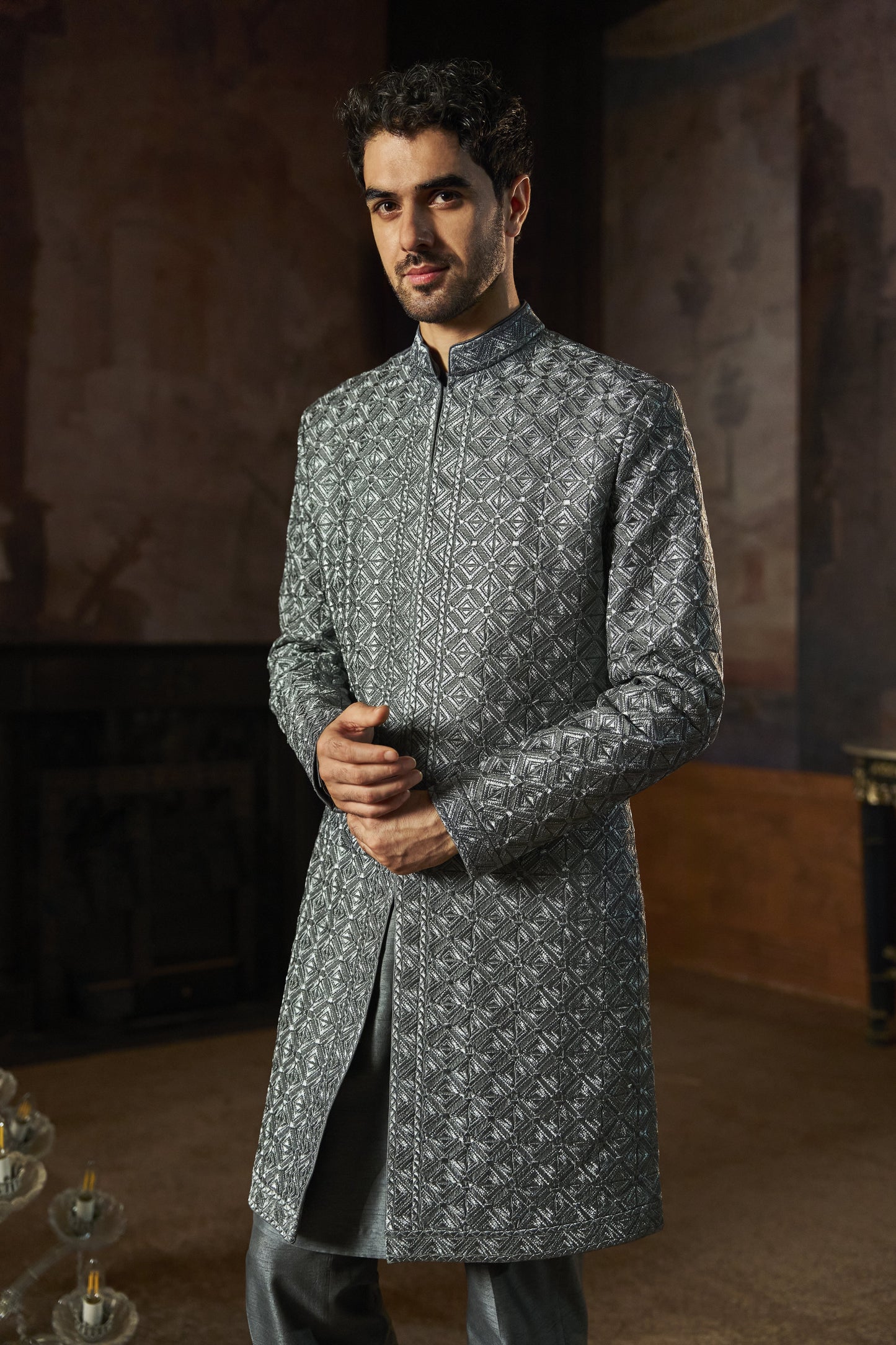 Charcoal Metallic Sherwani Set