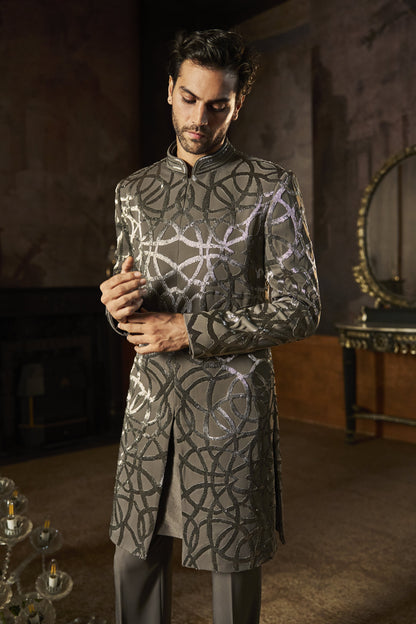 Grey Metallic Sherwani Set