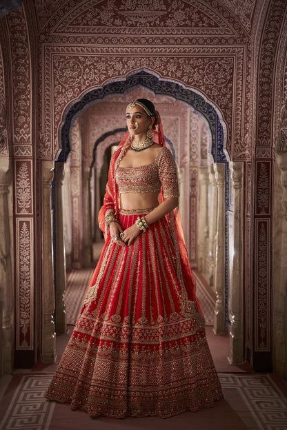 Red Zardosi Lehenga Set