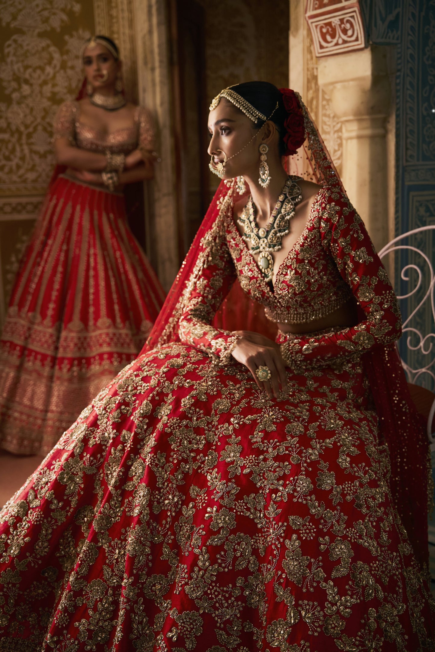 Red Crystal Lehenga Set