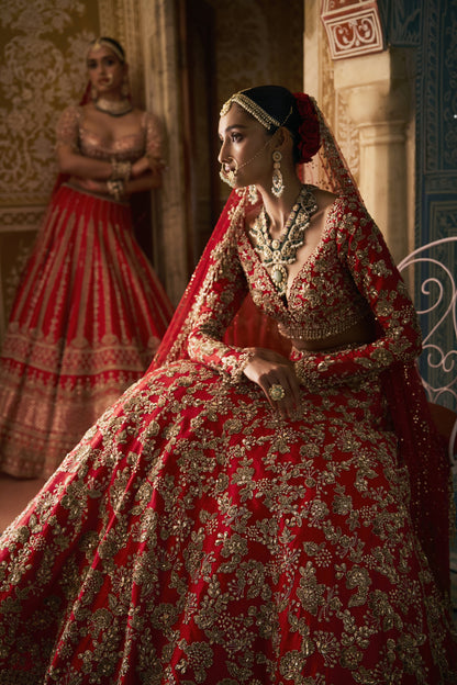 Red Crystal Lehenga Set