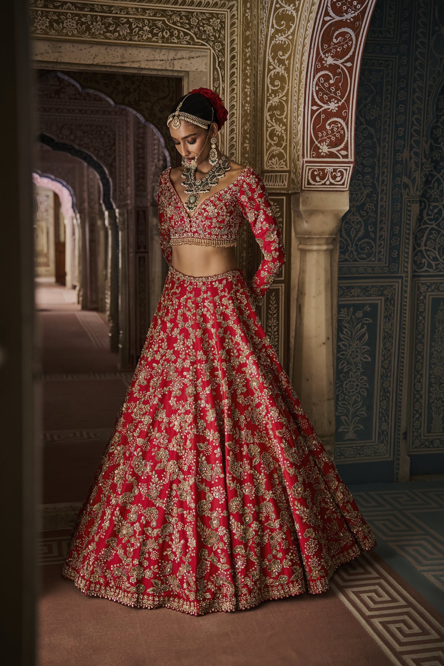 Red Crystal Lehenga Set