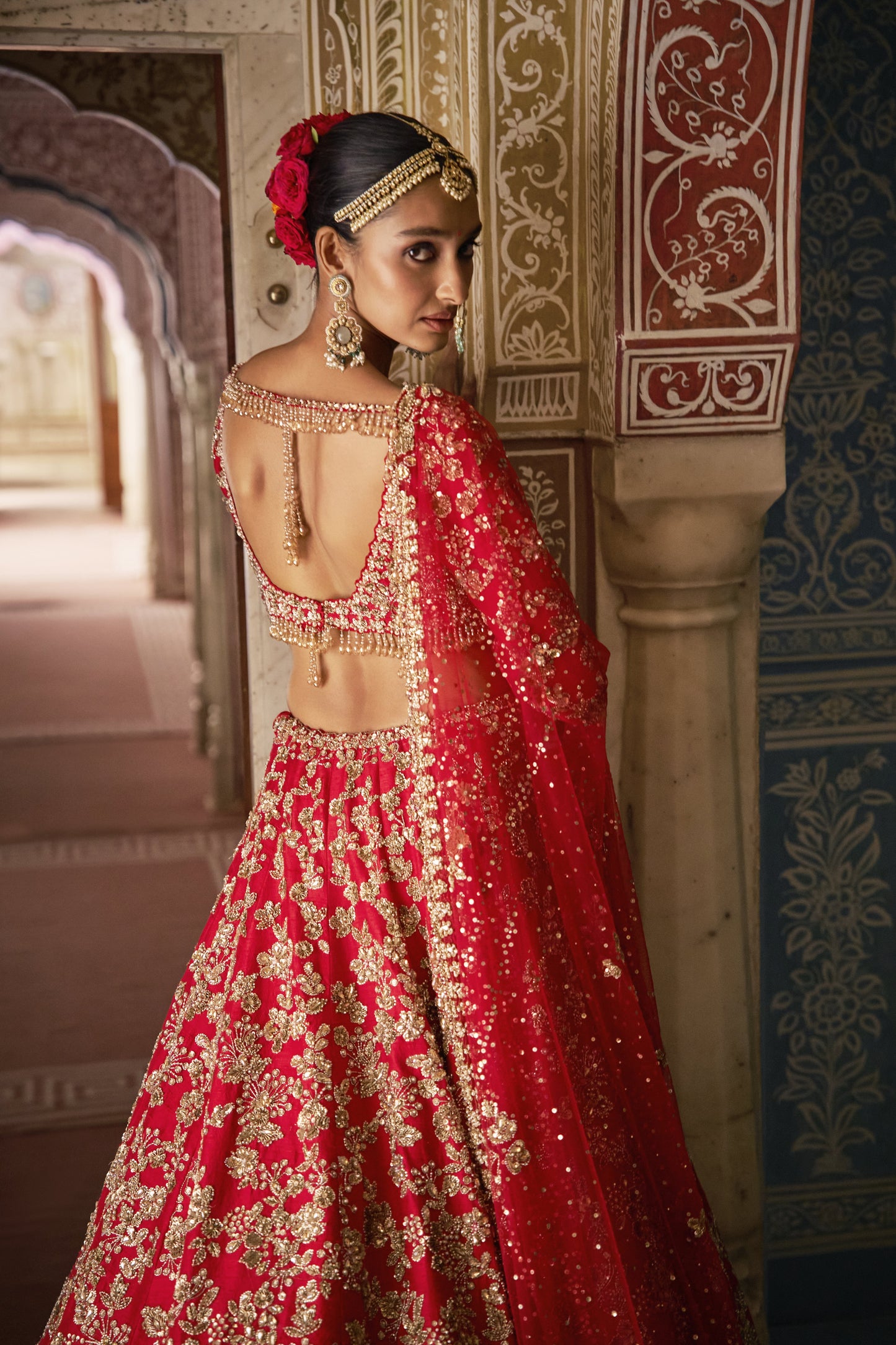 Red Crystal Lehenga Set