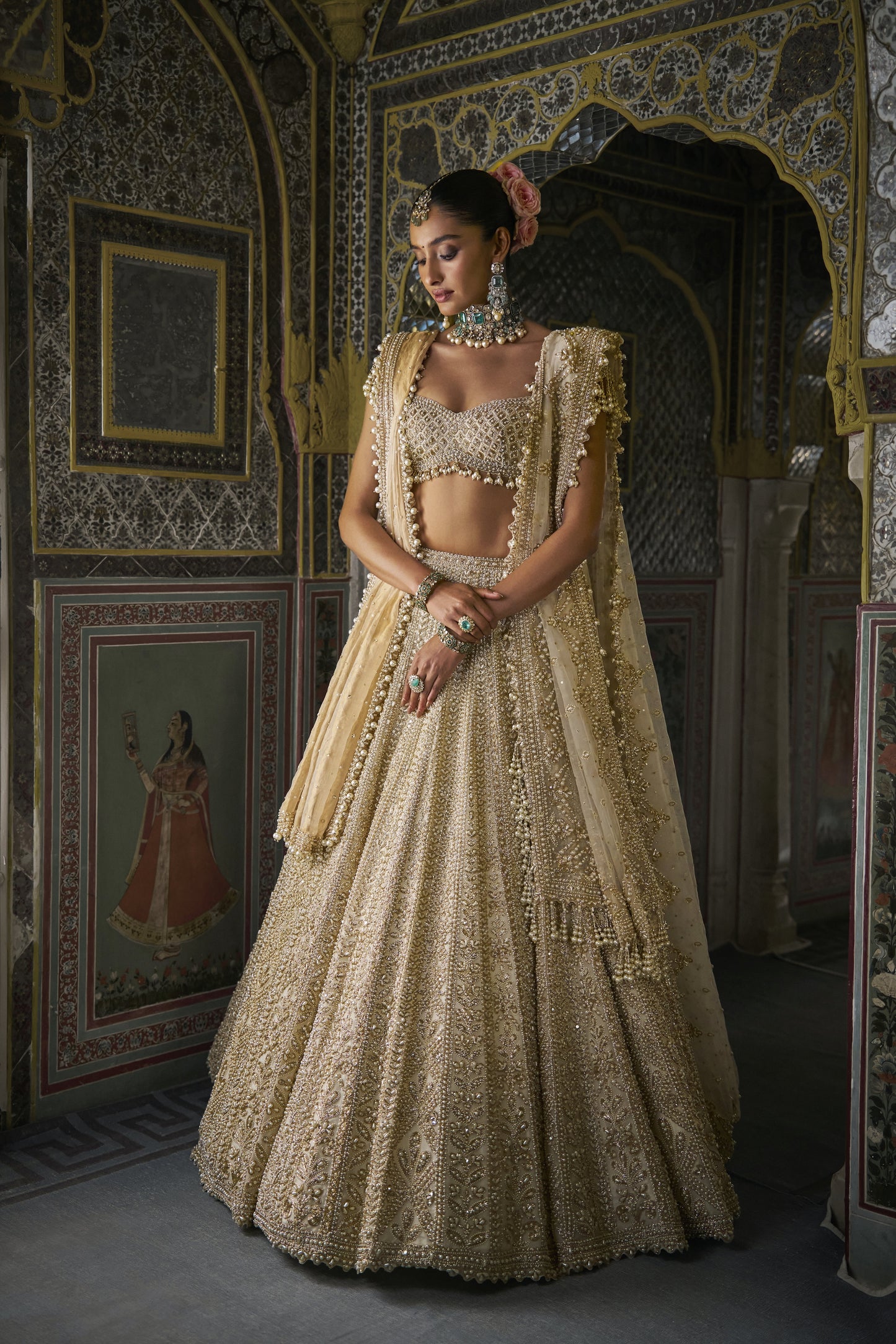 Ivory Gold Pearl Lehenga Set