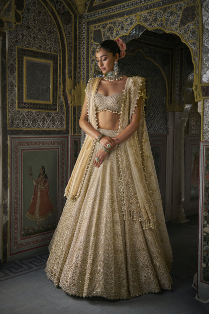 Ivory Gold Pearl Lehenga Set
