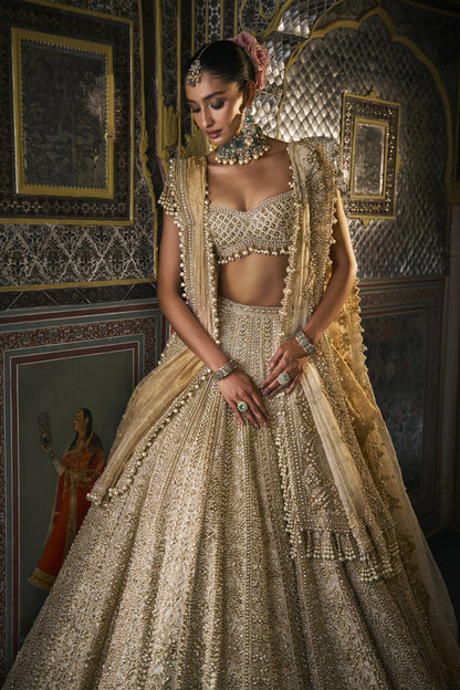 Ivory Gold Pearl Lehenga Set