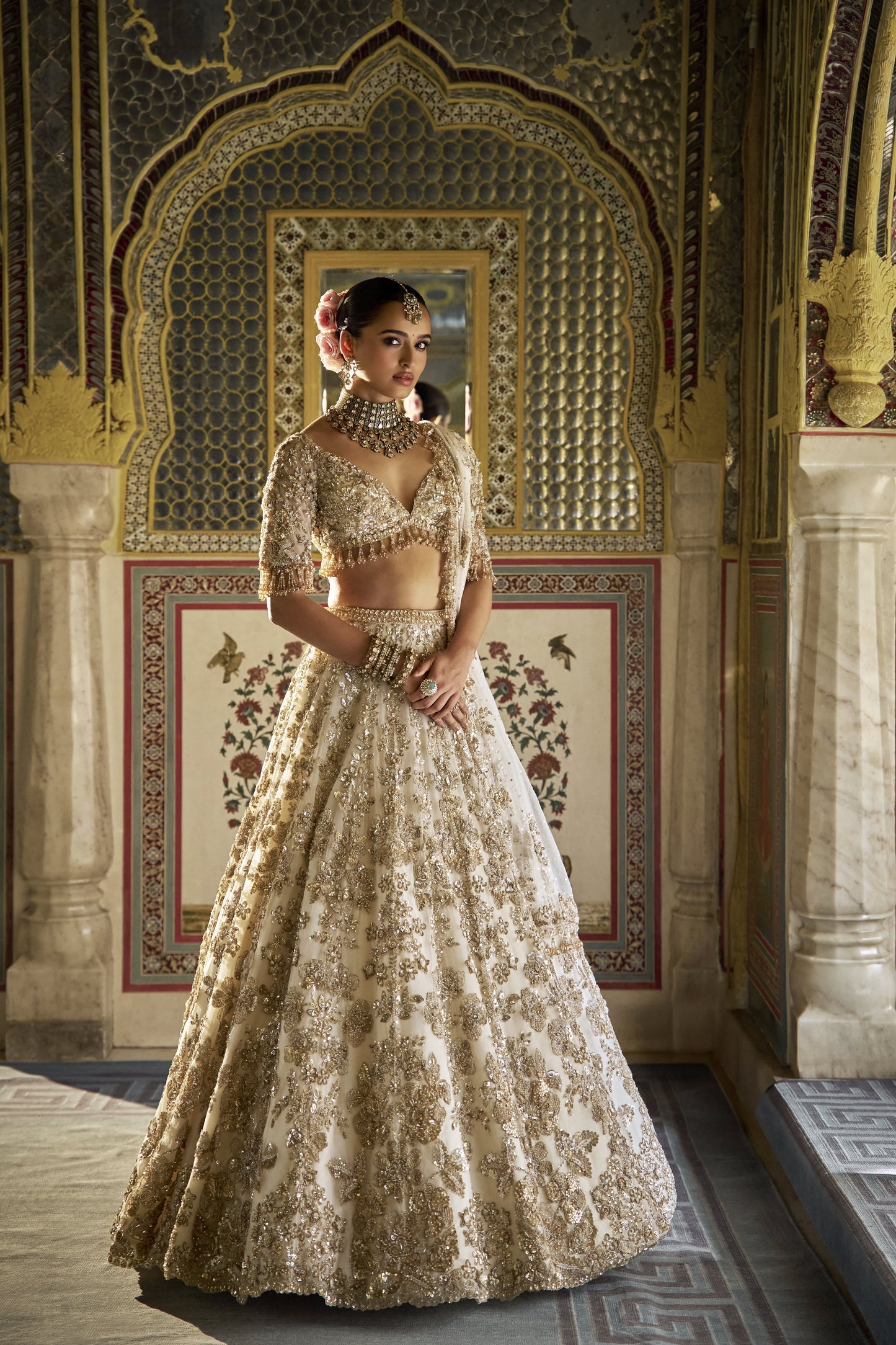 Ivory Gold Floral Lehenga Set