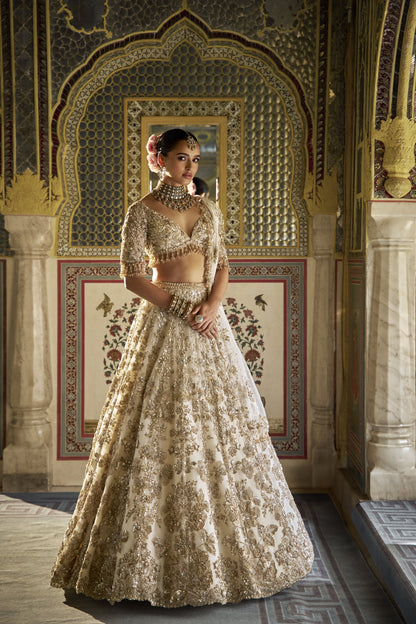 Ivory Gold Floral Lehenga Set