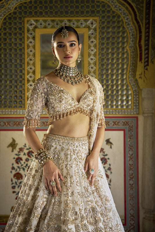 Ivory Gold Floral Lehenga Set