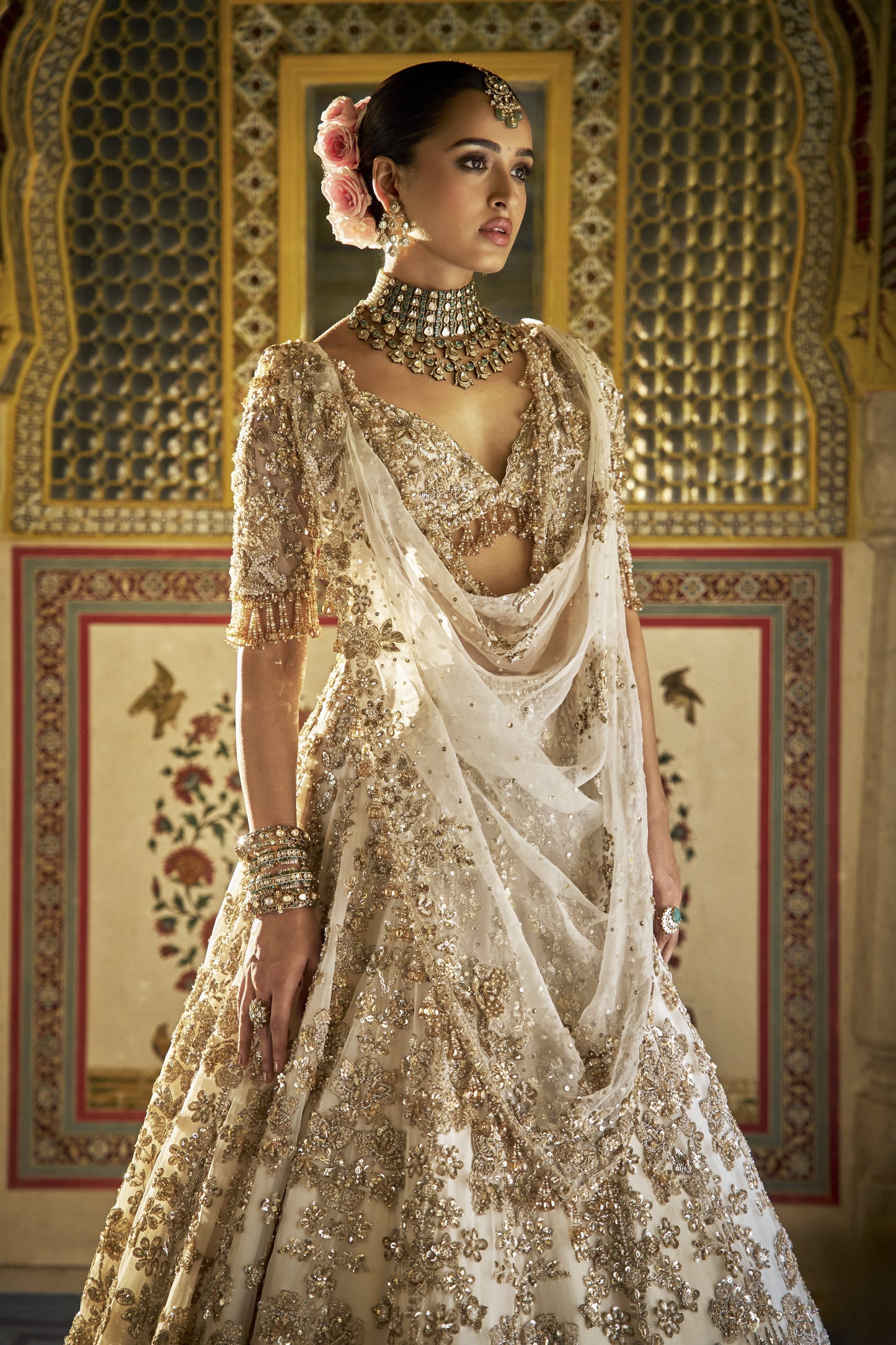 Ivory Gold Floral Lehenga Set