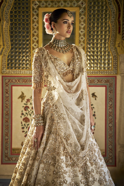 Ivory Gold Floral Lehenga Set