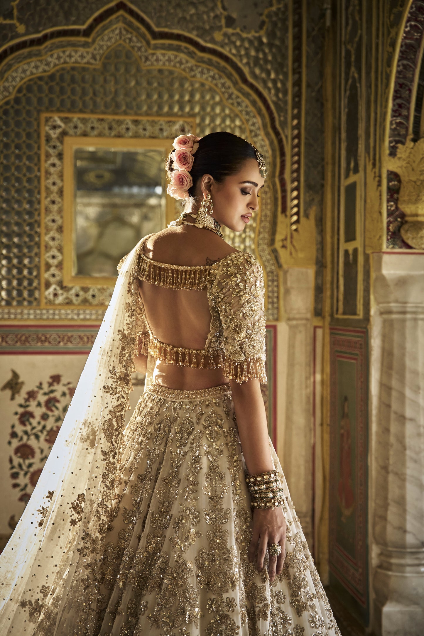 Ivory Gold Floral Lehenga Set