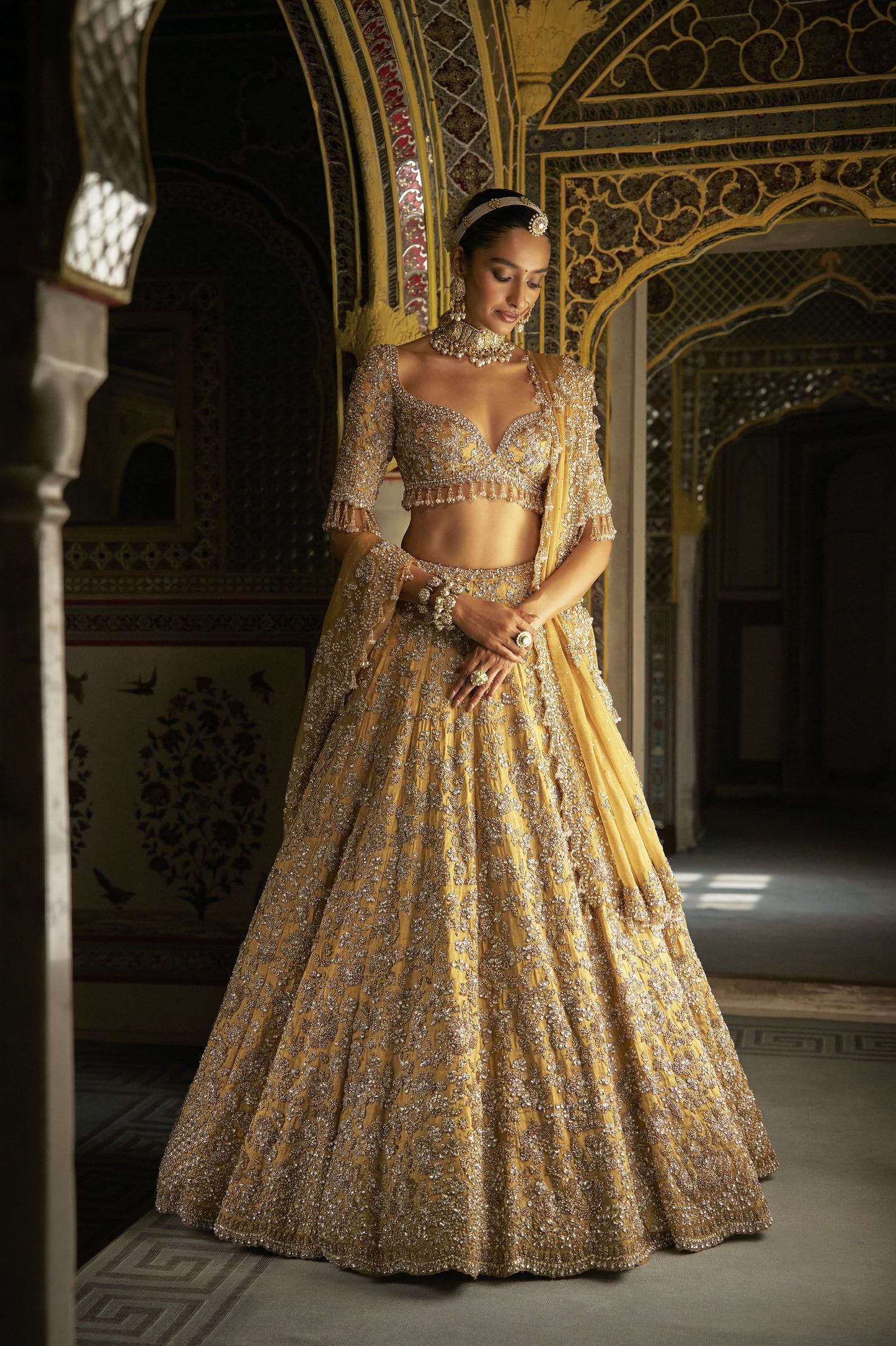 Gold Crystal Lehenga Set