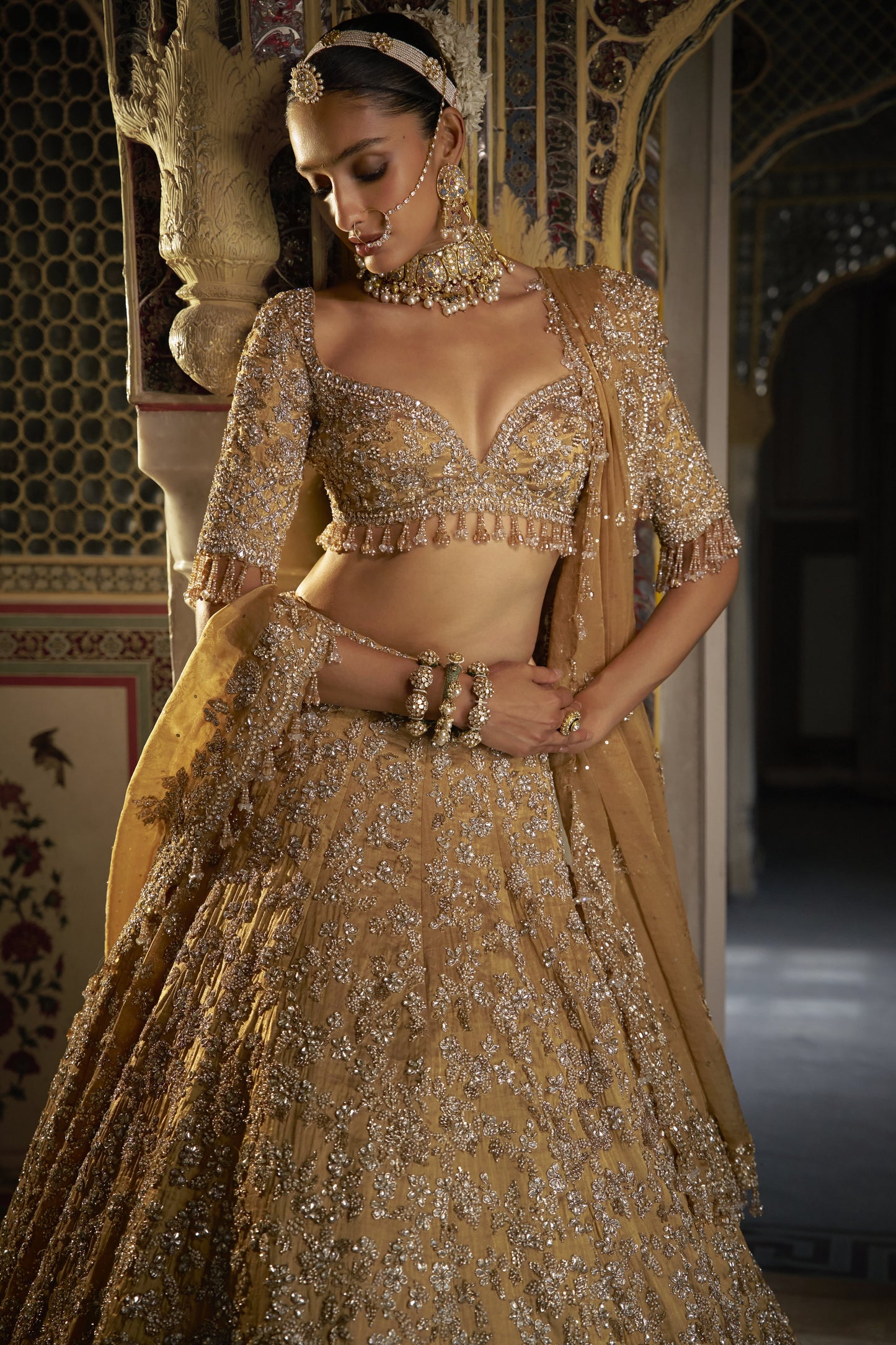 Gold Crystal Lehenga Set
