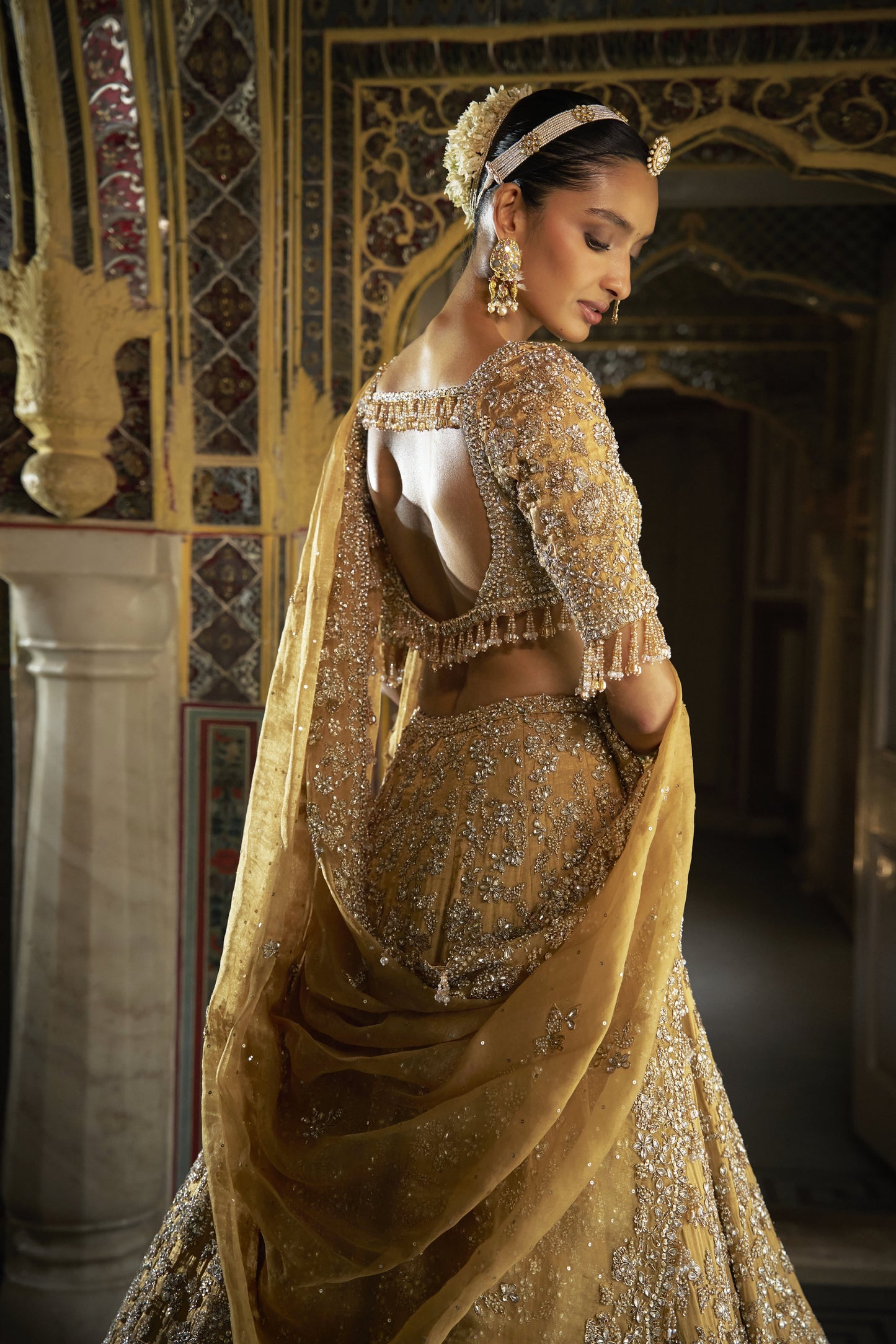 Gold Crystal Lehenga Set