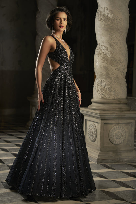 Navy Sequin Gown