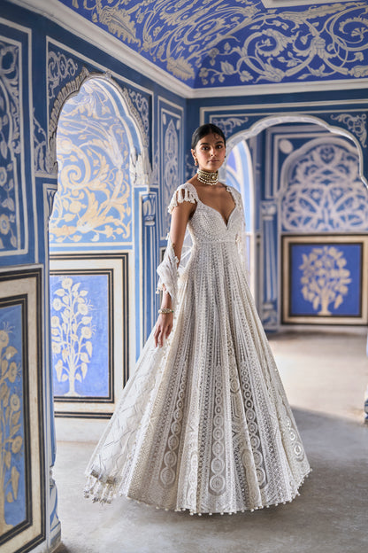 Cream Dori Ankarkali Suit set