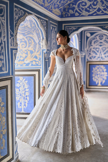 Cream Dori Ankarkali Suit set