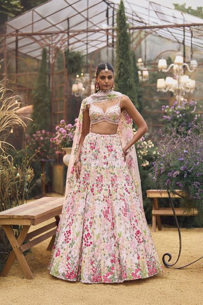 Powder Peach Multi-Coloured Lehenga Set
