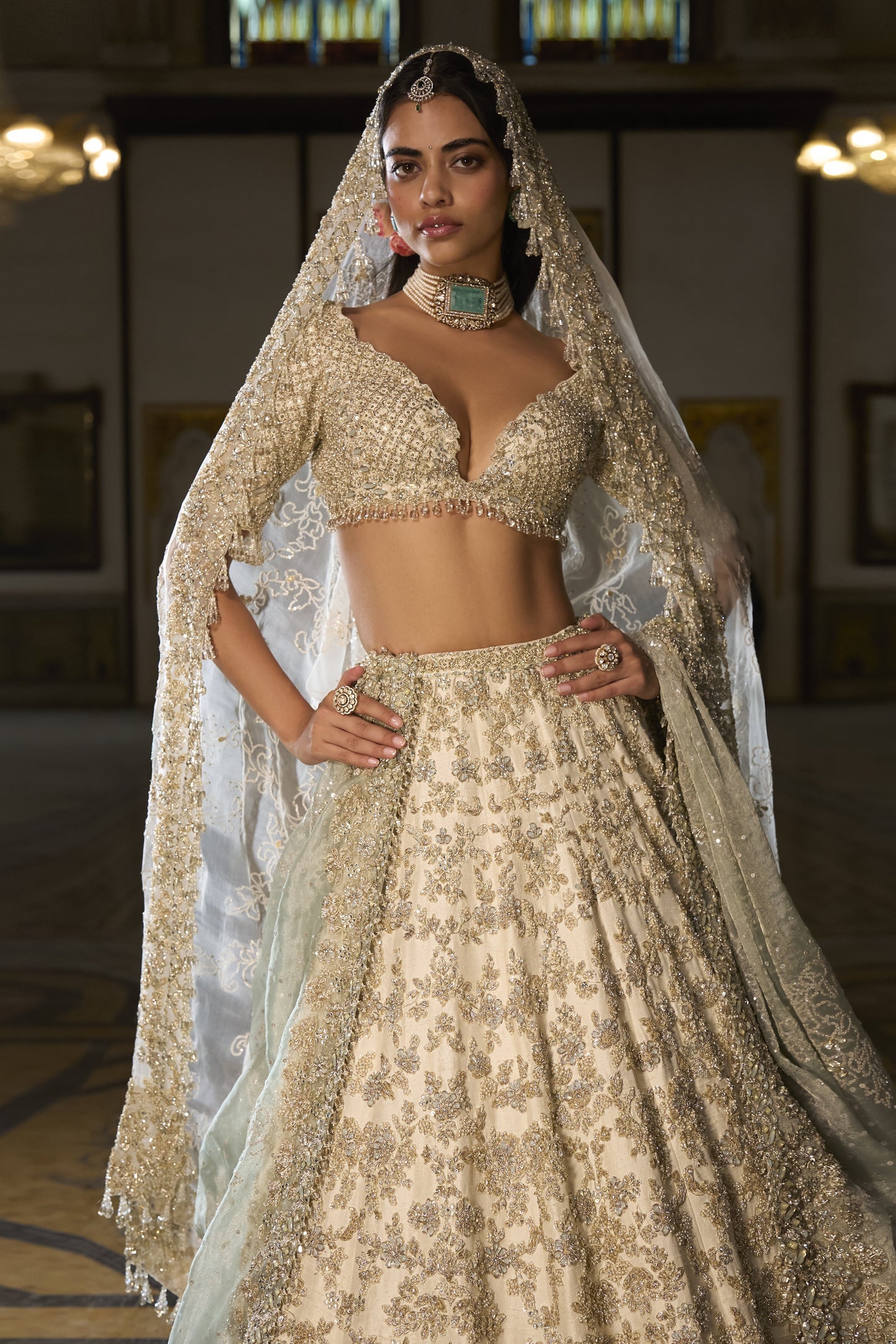 Ivory Sage Zardosi Lehenga Set