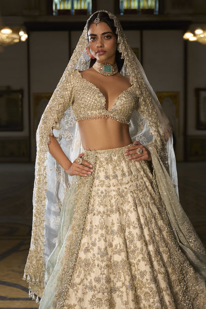 Ivory Sage Zardosi Lehenga Set