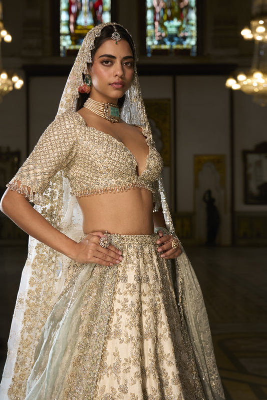 Ivory Sage Zardosi Lehenga Set
