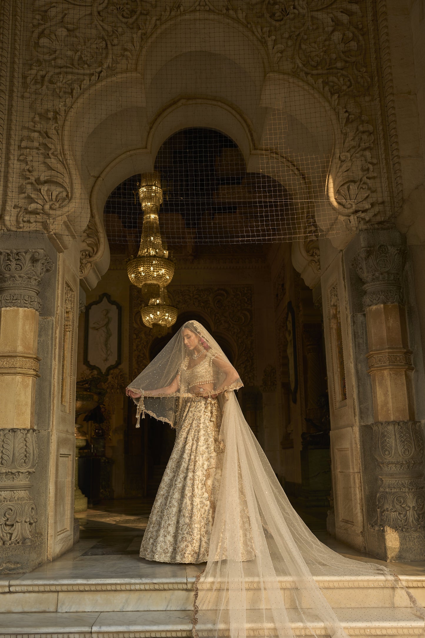Ivory Gold Floral Zardosi Lehenga Set