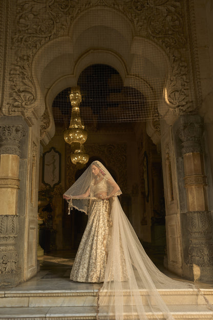 Ivory Gold Floral Zardosi Lehenga Set