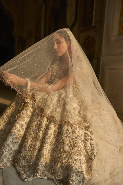 Ivory Gold Floral Zardosi Lehenga Set
