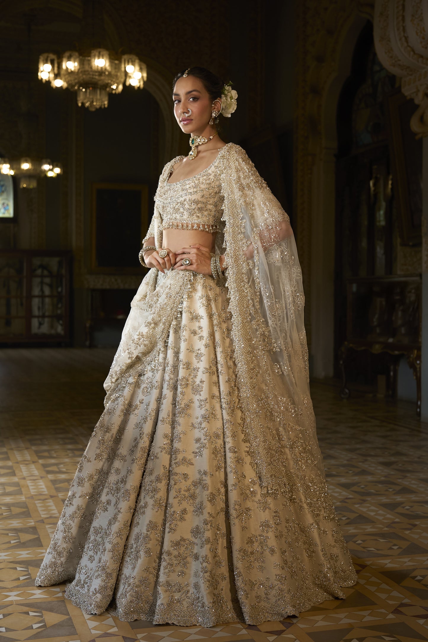Beige Zardosi Lehenga Set