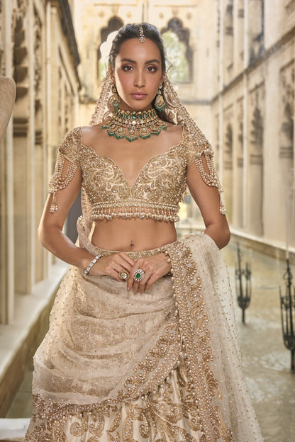 Beige & Gold Lehenga Set