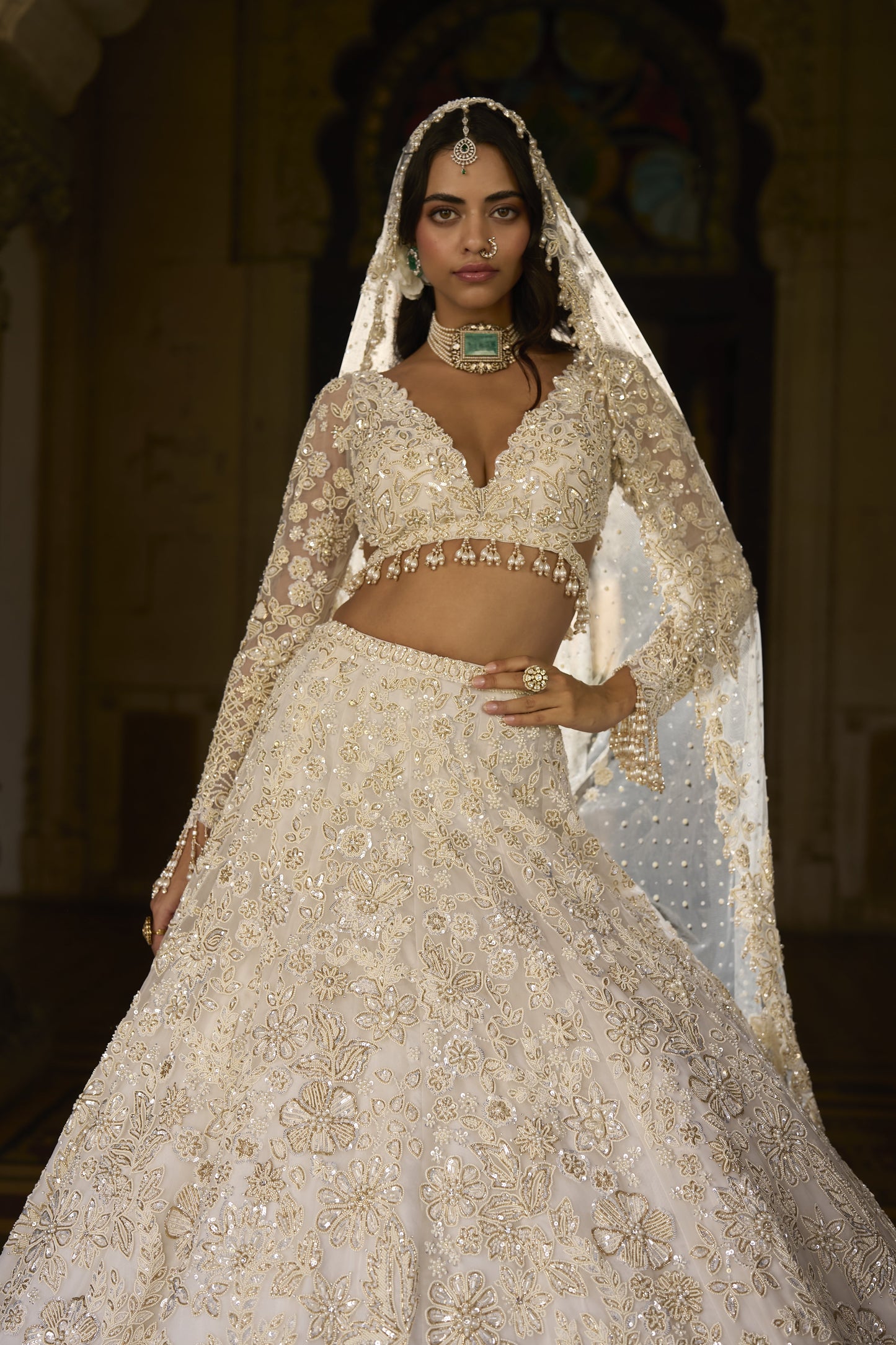 Ivory Gold Sequin Lehenga Set