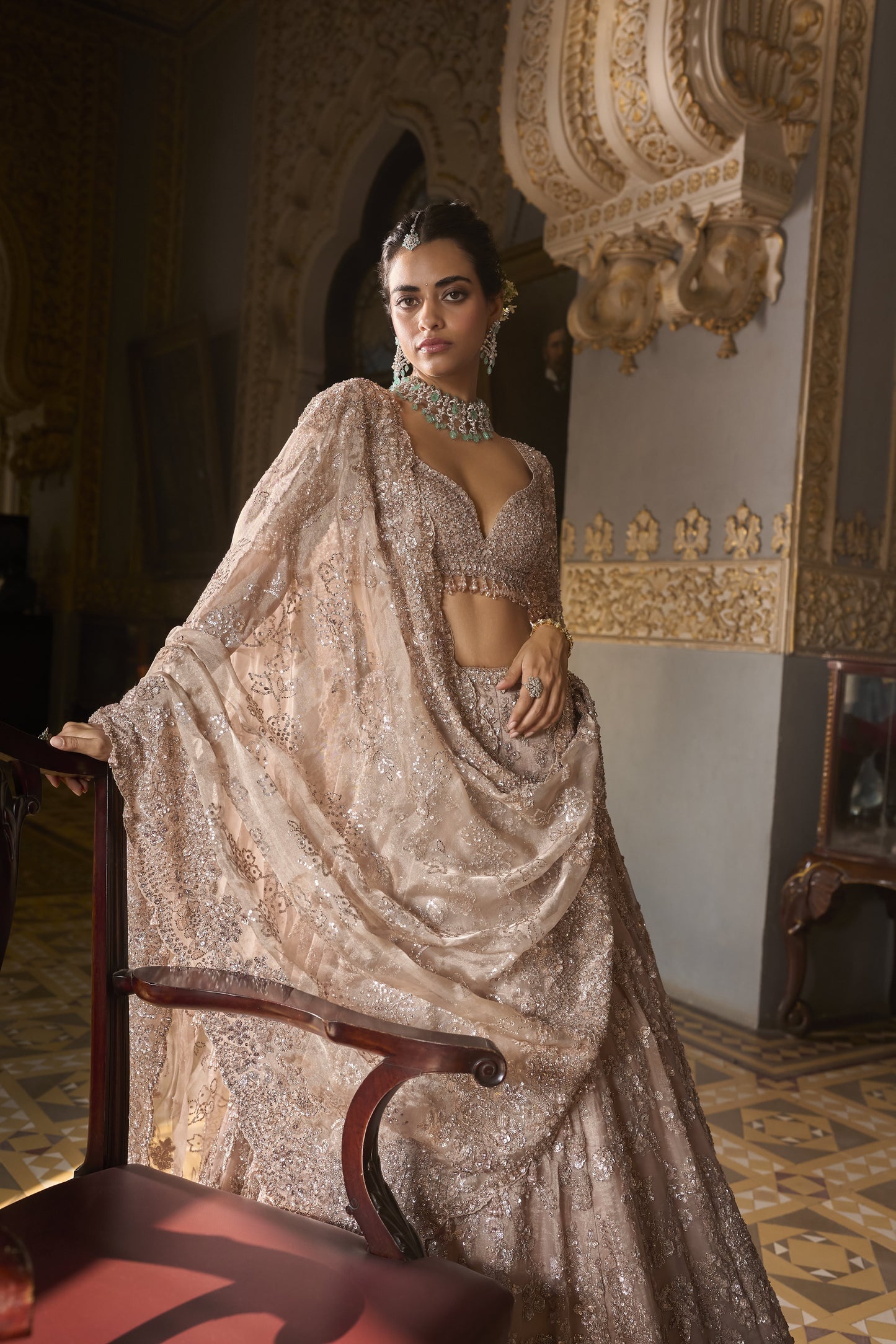 Rose Gold Tissue Lehenga Set