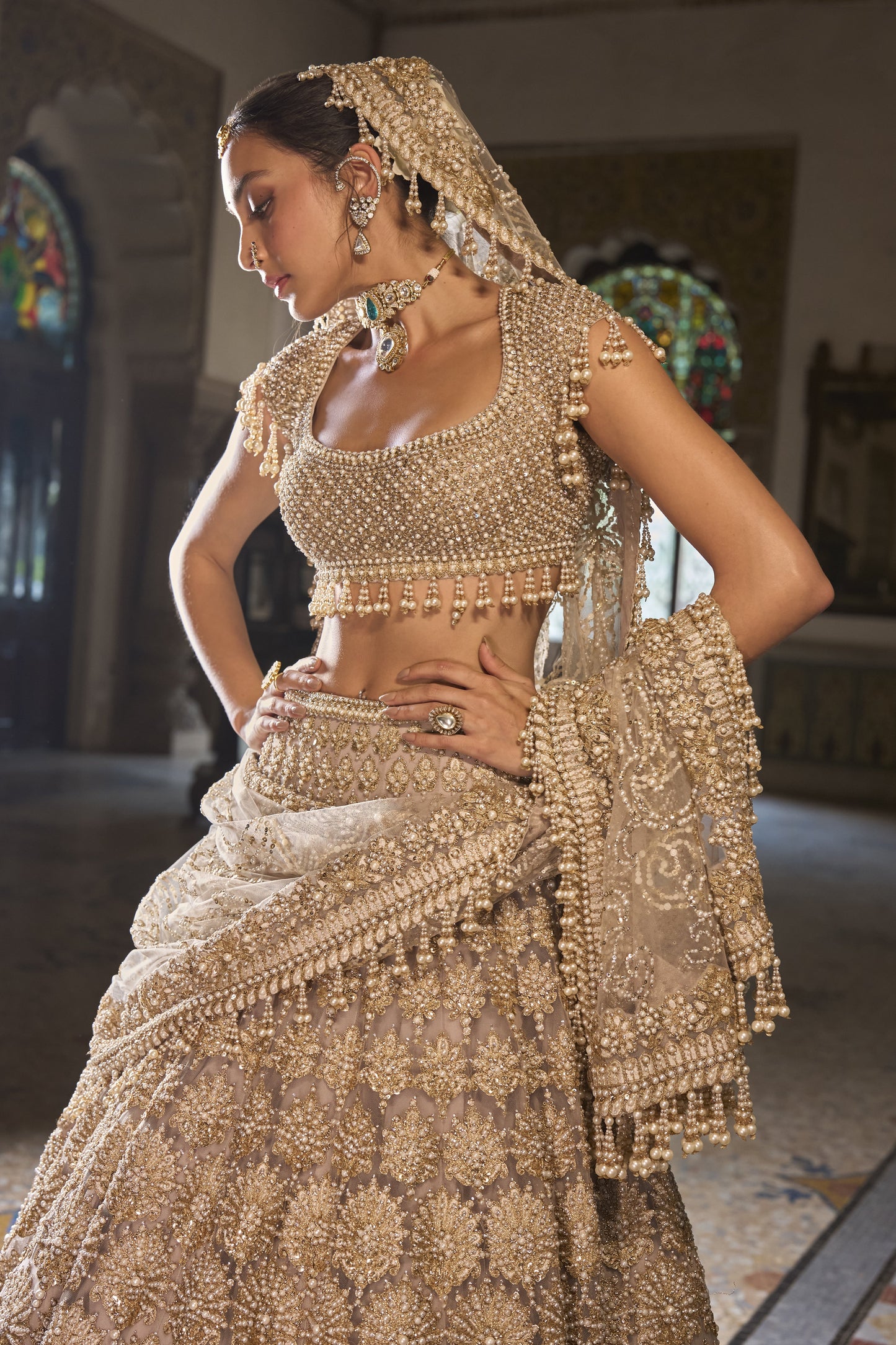 Champagne Pearl Lehenga Set