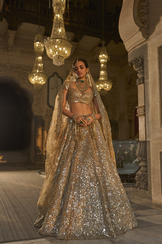 Gold Mirror Work Lehenga Set