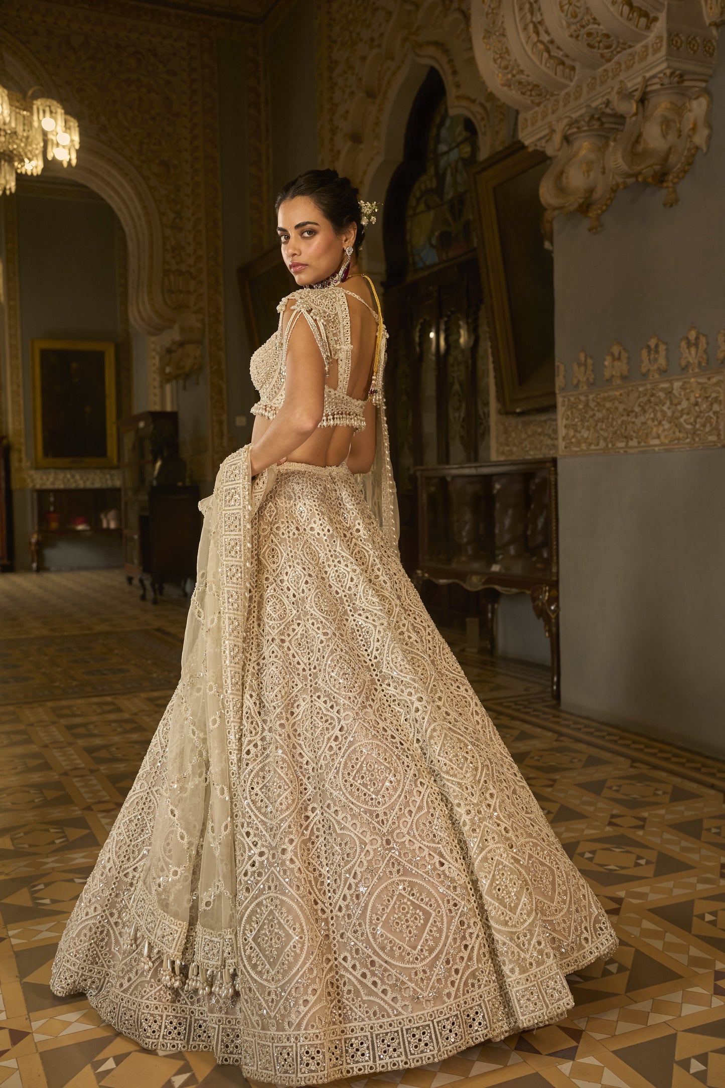 Dark Beige Thread Work Lehenga Set
