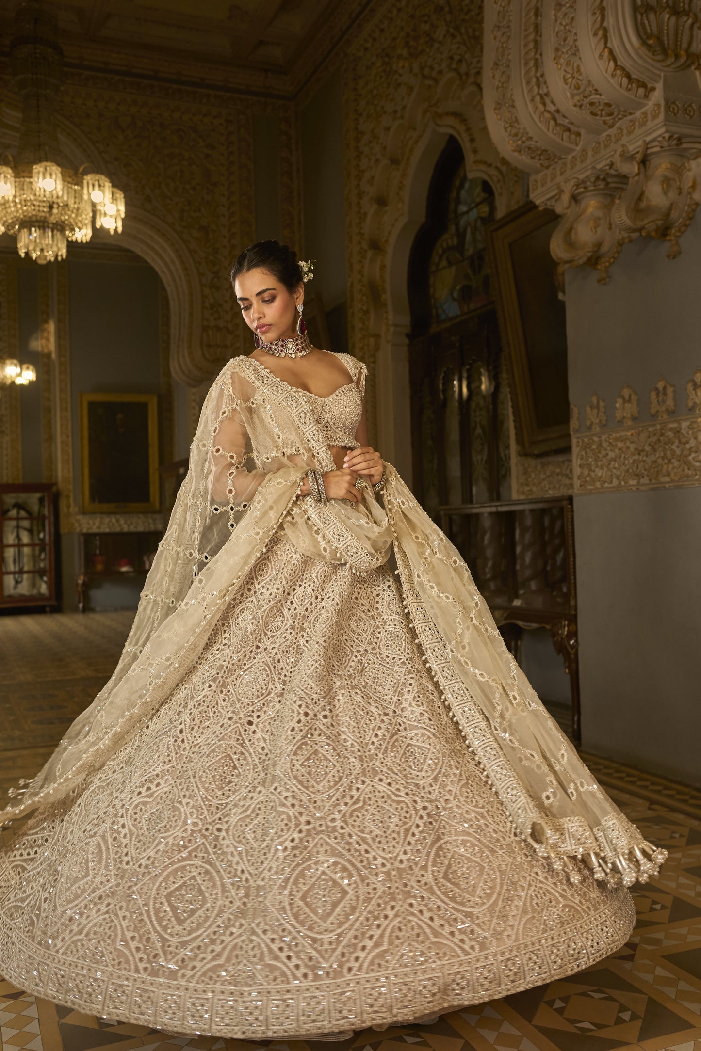 Dark Beige Thread Work Lehenga Set