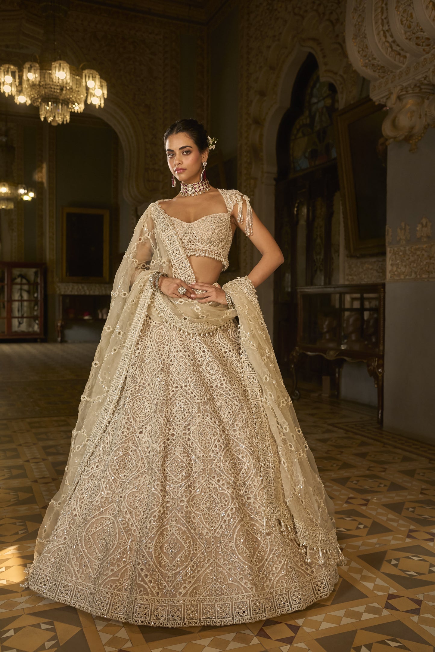 Dark Beige Thread Work Lehenga Set
