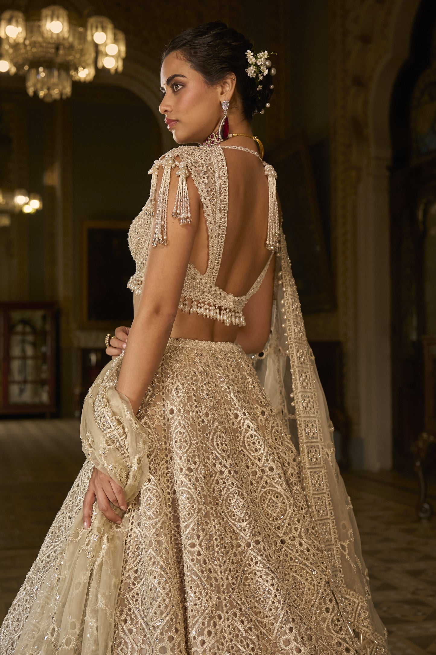 Dark Beige Thread Work Lehenga Set