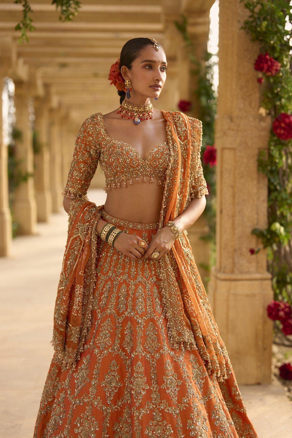 Burnt Orange Zardosi Lehenga Set