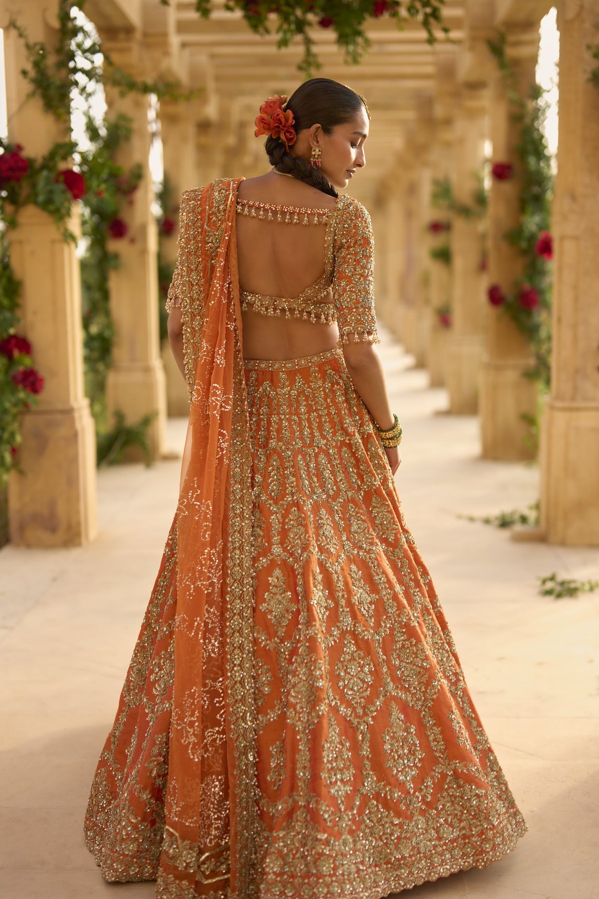 Burnt Orange Zardosi Lehenga Set