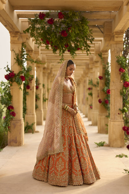 Burnt Orange Zardosi Lehenga Set
