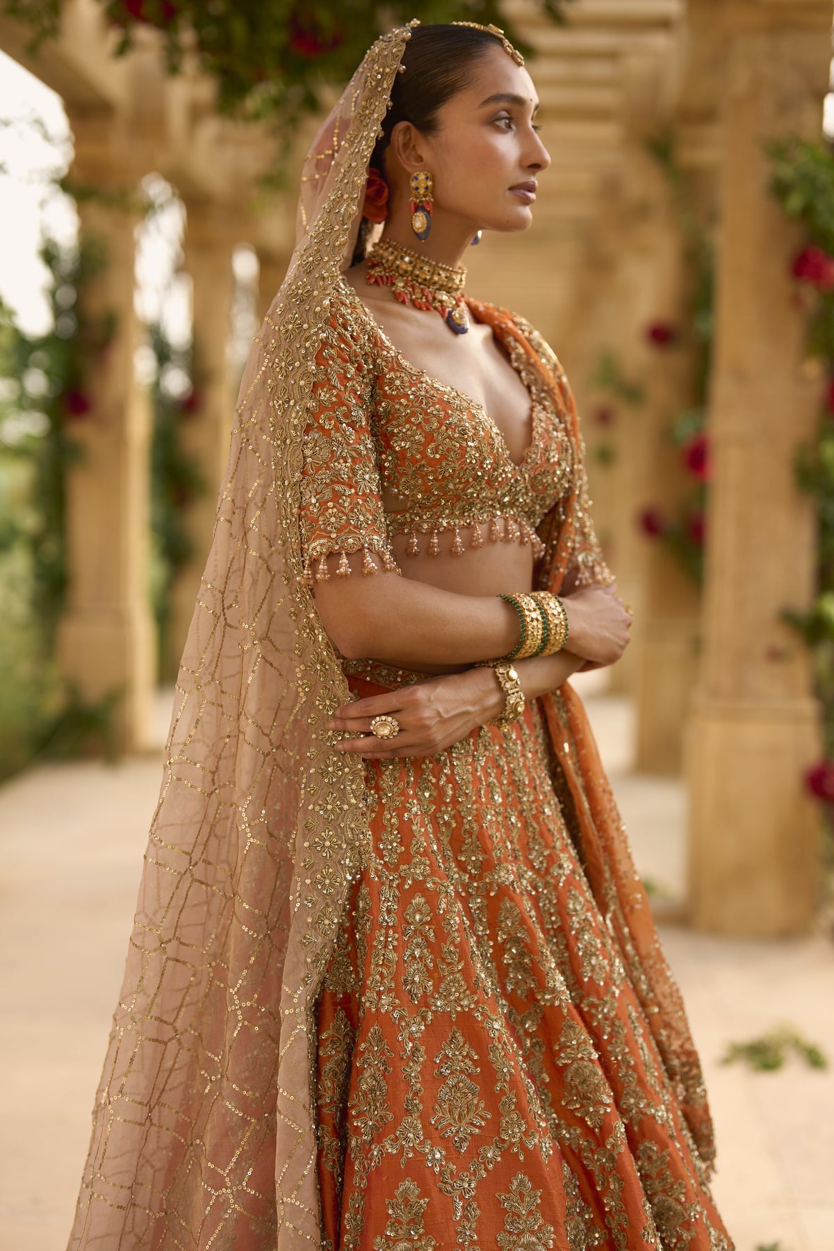 Burnt Orange Zardosi Lehenga Set
