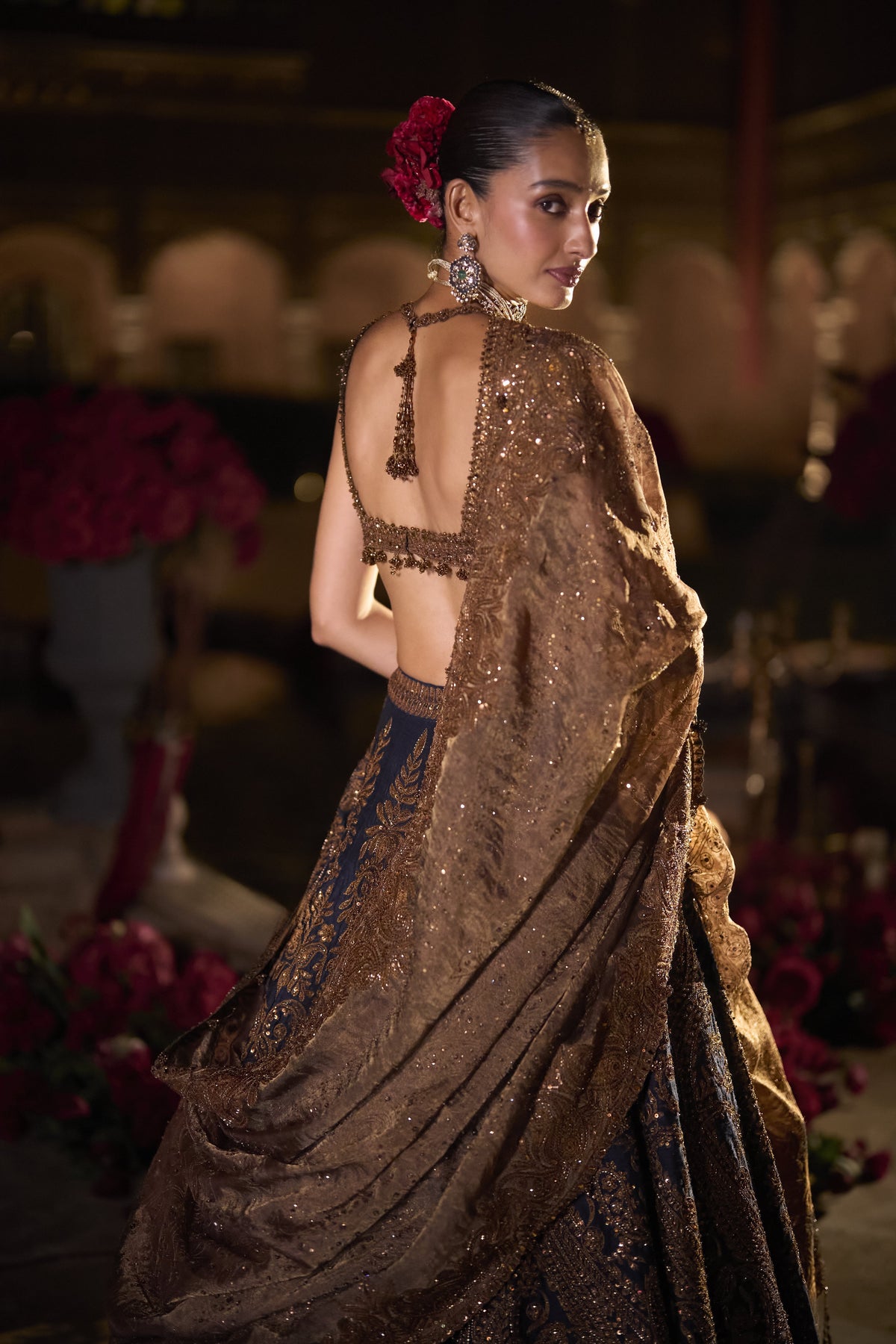 Navy Blue Paisely Lehenga Set