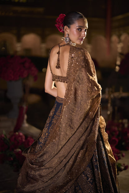 Navy Blue Paisely Lehenga Set