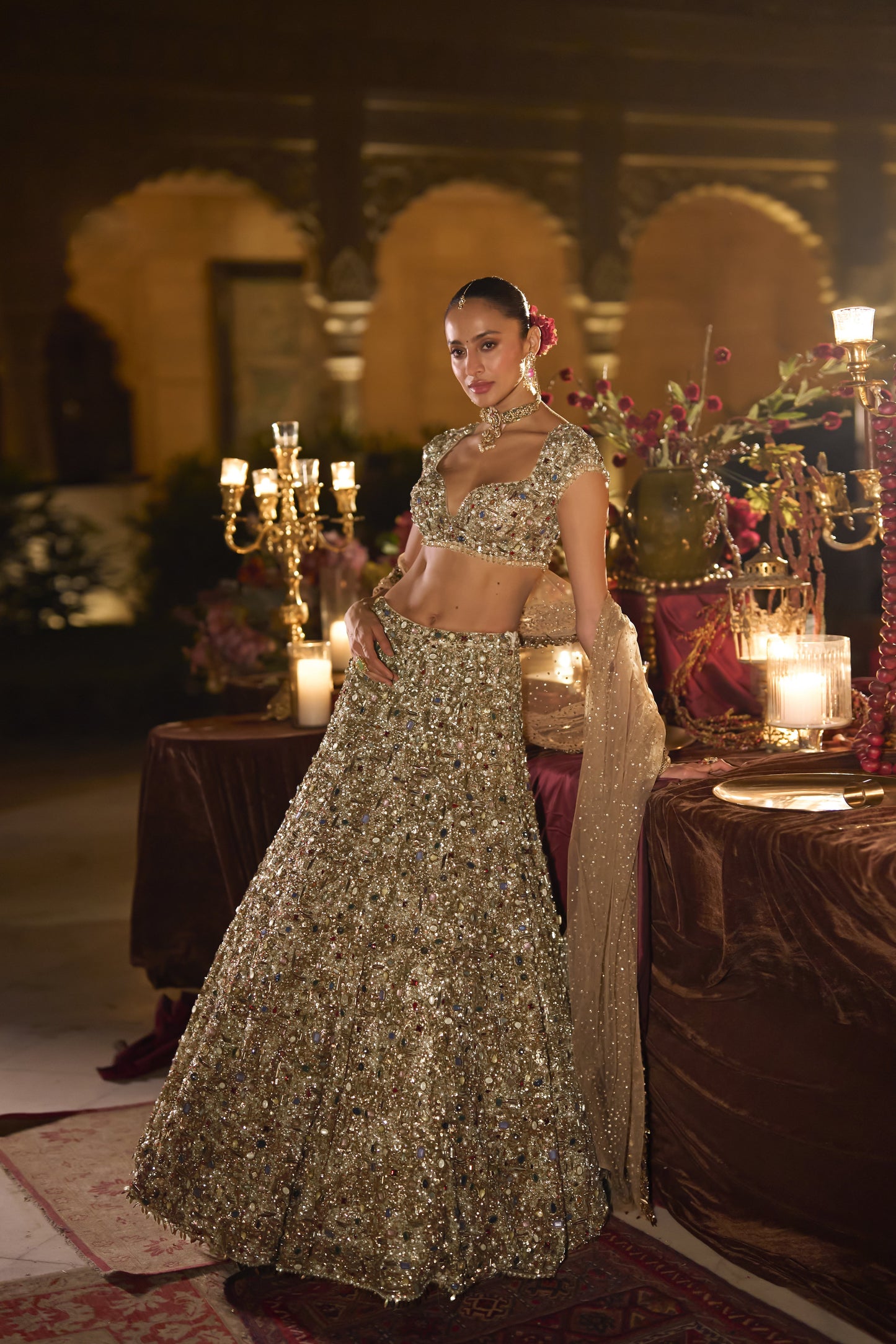 Antique Gold Jeweled Lehenga Set