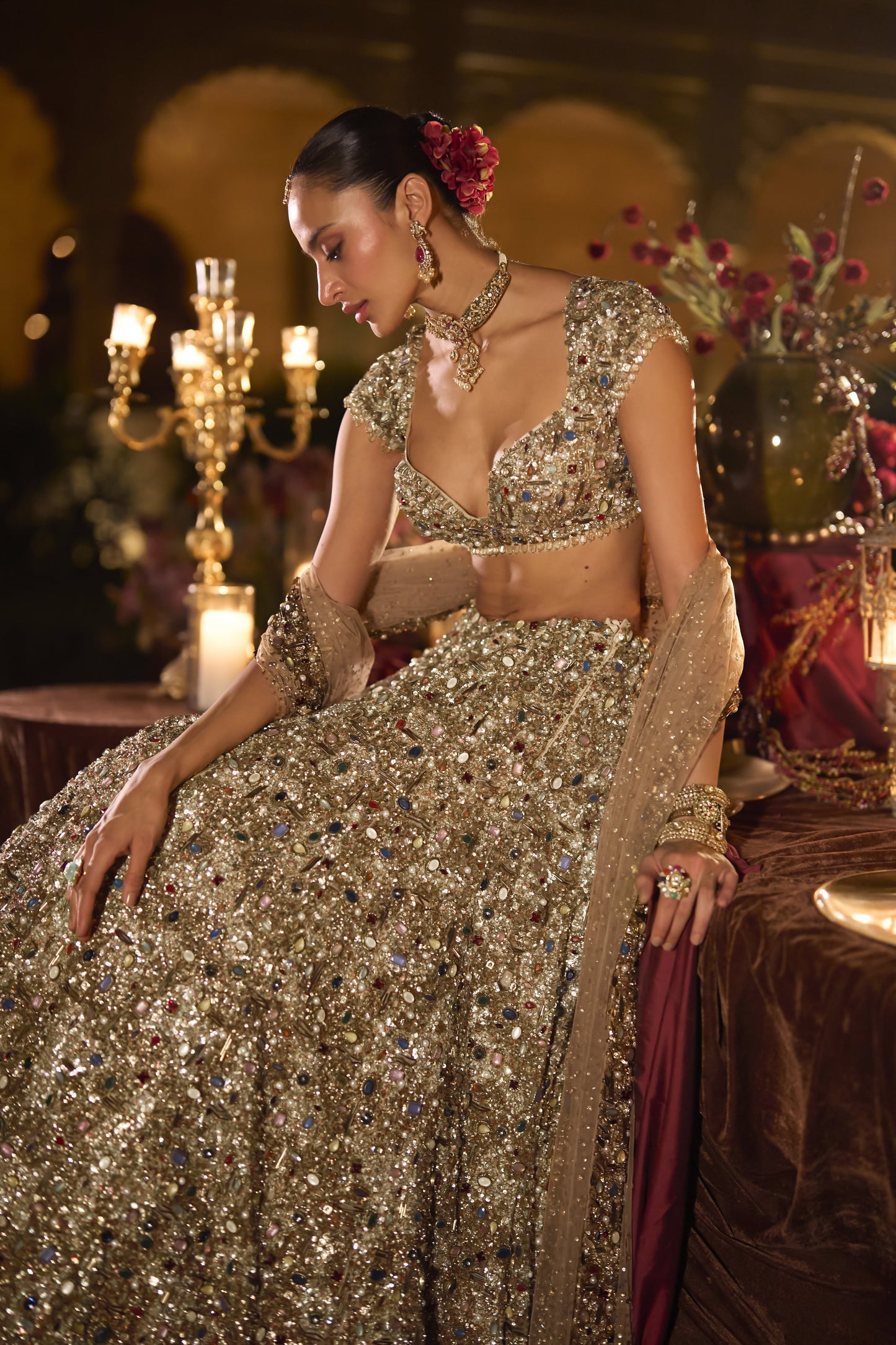 Antique Gold Jeweled Lehenga Set