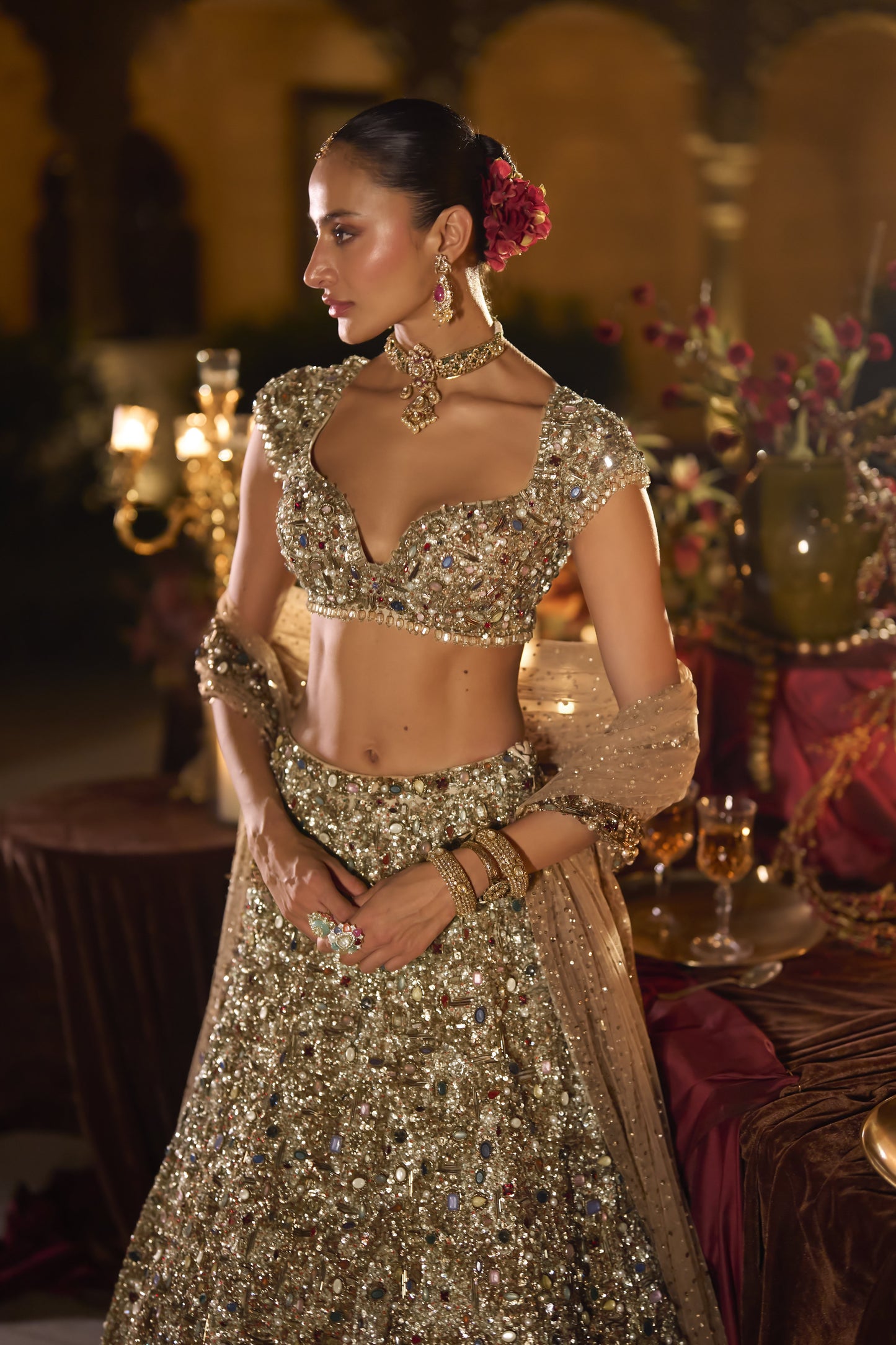 Antique Gold Jeweled Lehenga Set