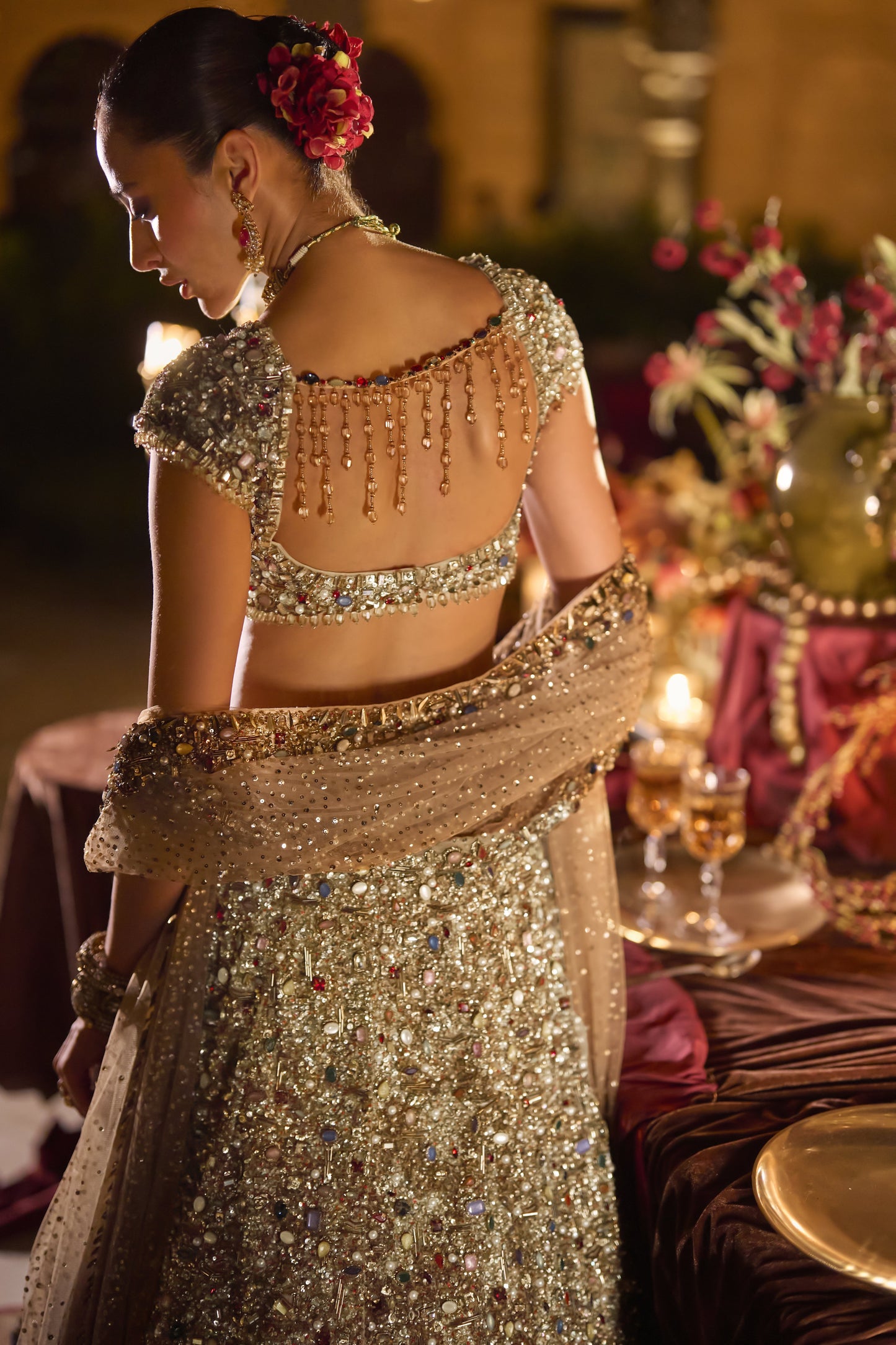 Antique Gold Jeweled Lehenga Set